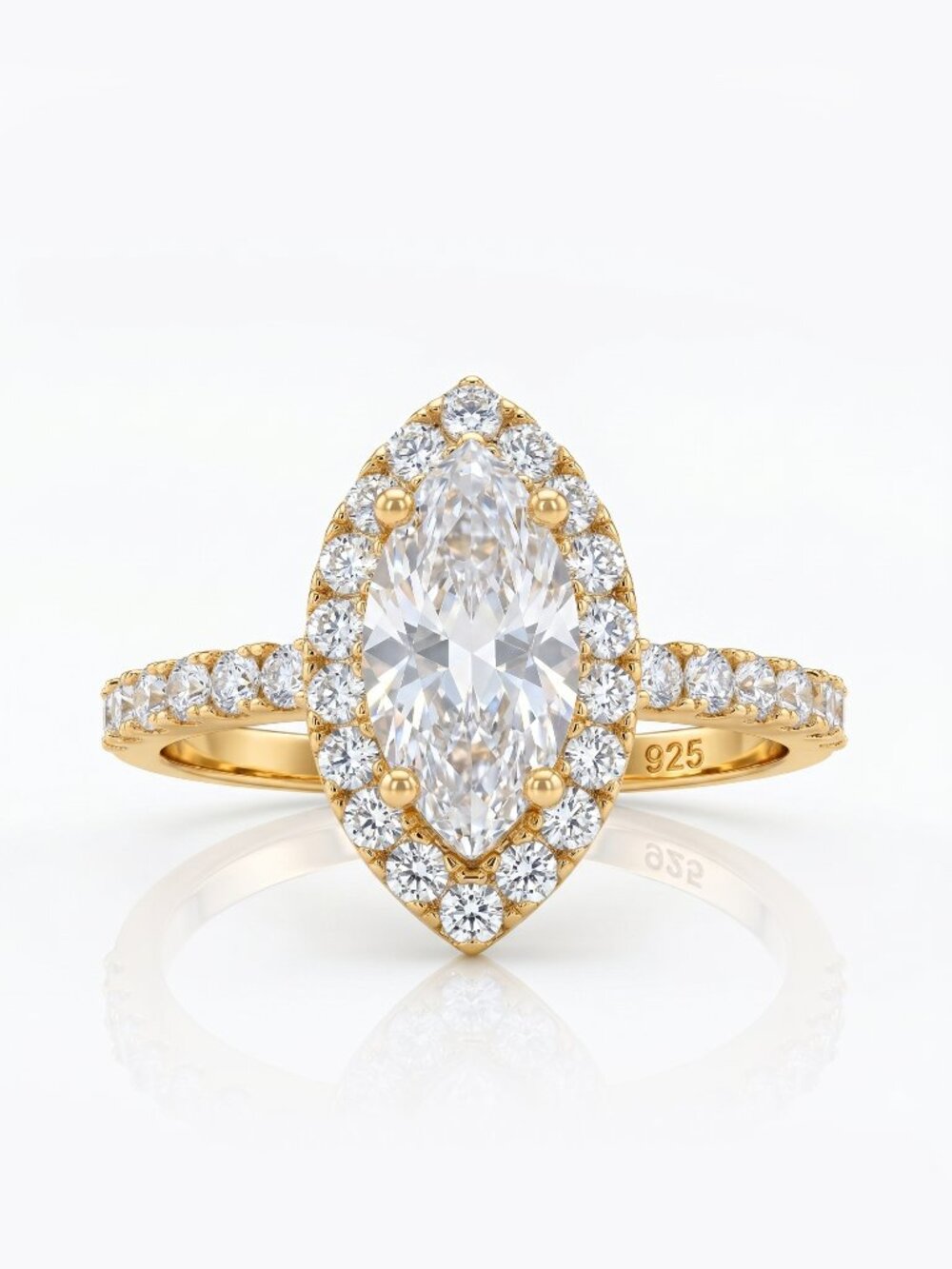 Gold marquise ring, 925 Sterling Silver, 10k Gold Finish Charmed Aroma